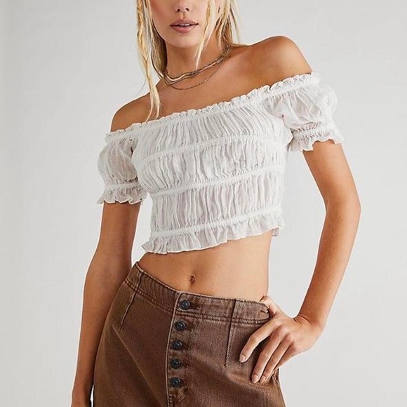 Free People FP One Cheri Smocked Crop Top Medium NWT - Picture 1 of 10